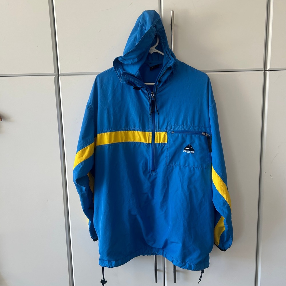 Vintage Nike ACG Anorak Windbreaker Jacket Blue Yellow Half Zip Mens Large